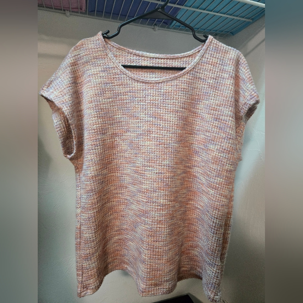 SHEIN Pink Ribbed Cap Sleeve Relaxed Tee